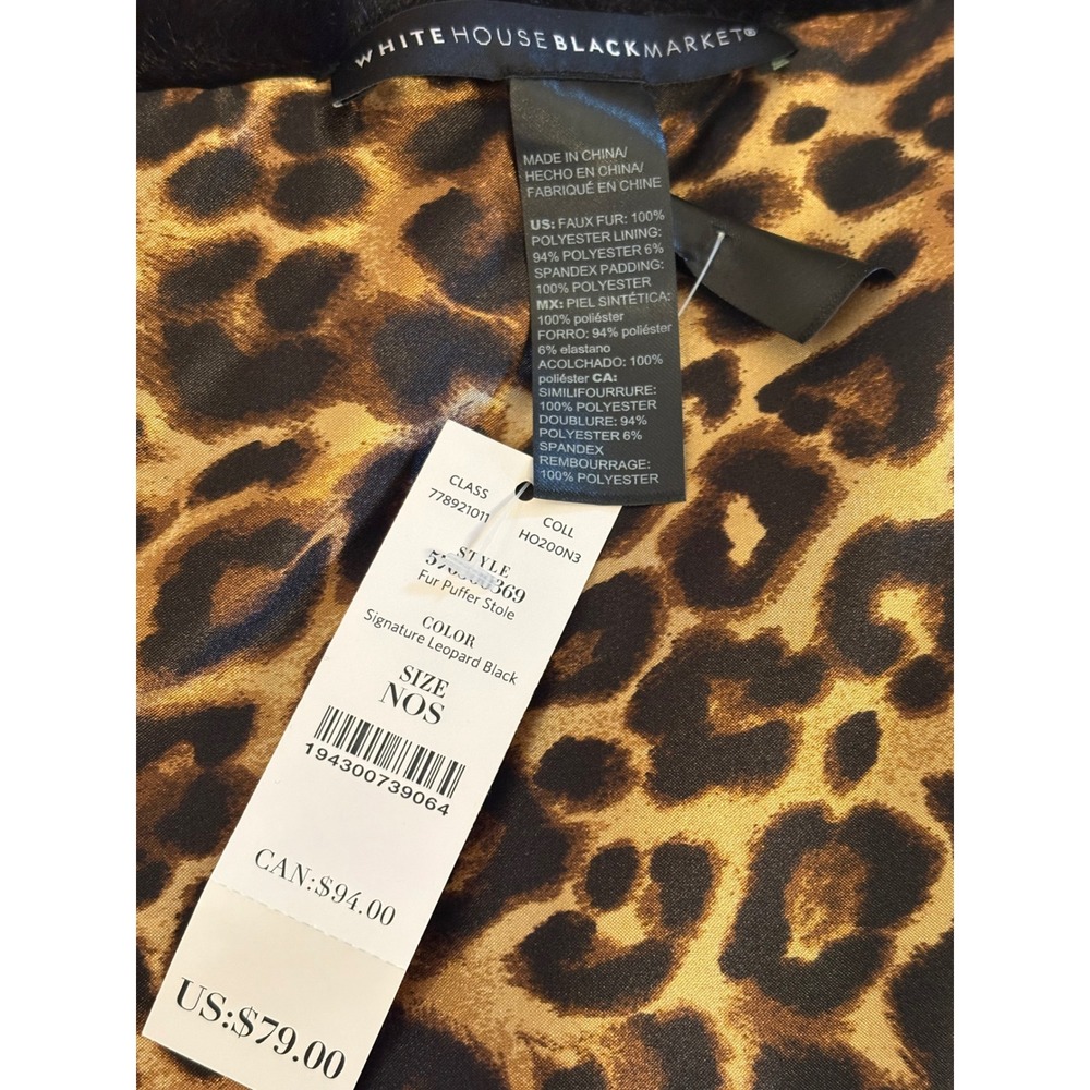 Black Faux Fur Stole Scarf with Leopard‎ Print Lining Pull Through Wrap - Picture 7 of 7
